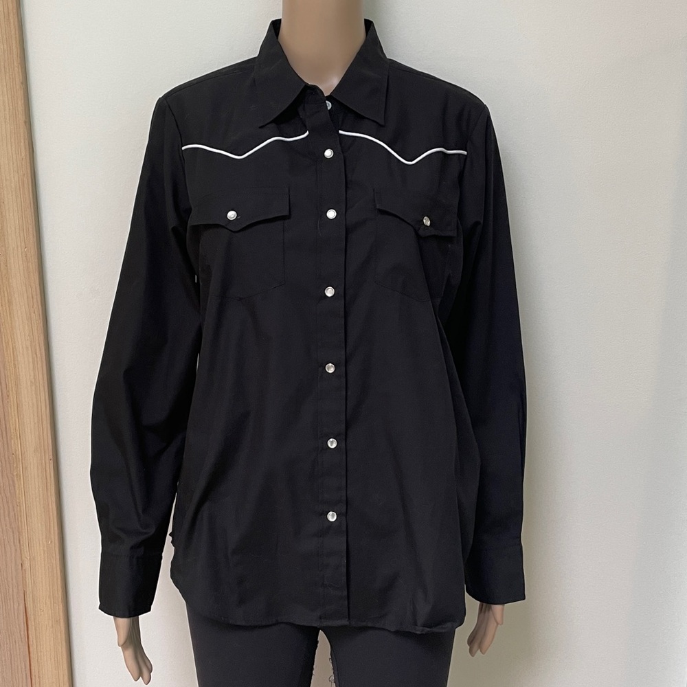 Cumberland Outfitters Western Shirt Women M Black Pearl Snap Cowgirl Rodeo